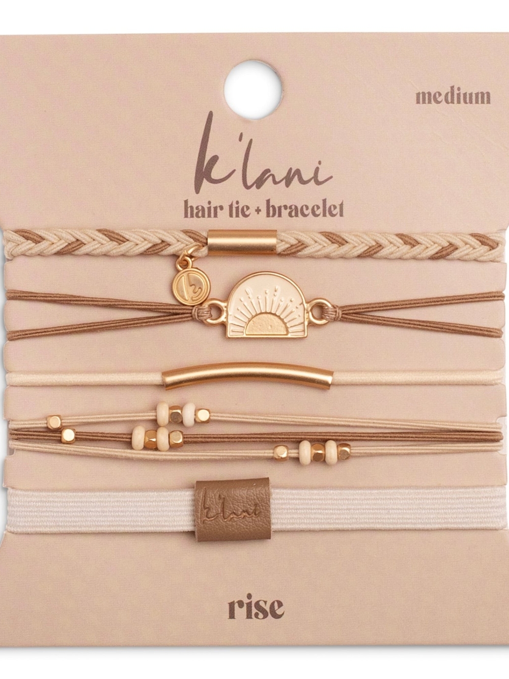 New 5pk K'lani "Rise" Cream & Tan With Gold & Sun Accents Hair Tie Bracelets✨️